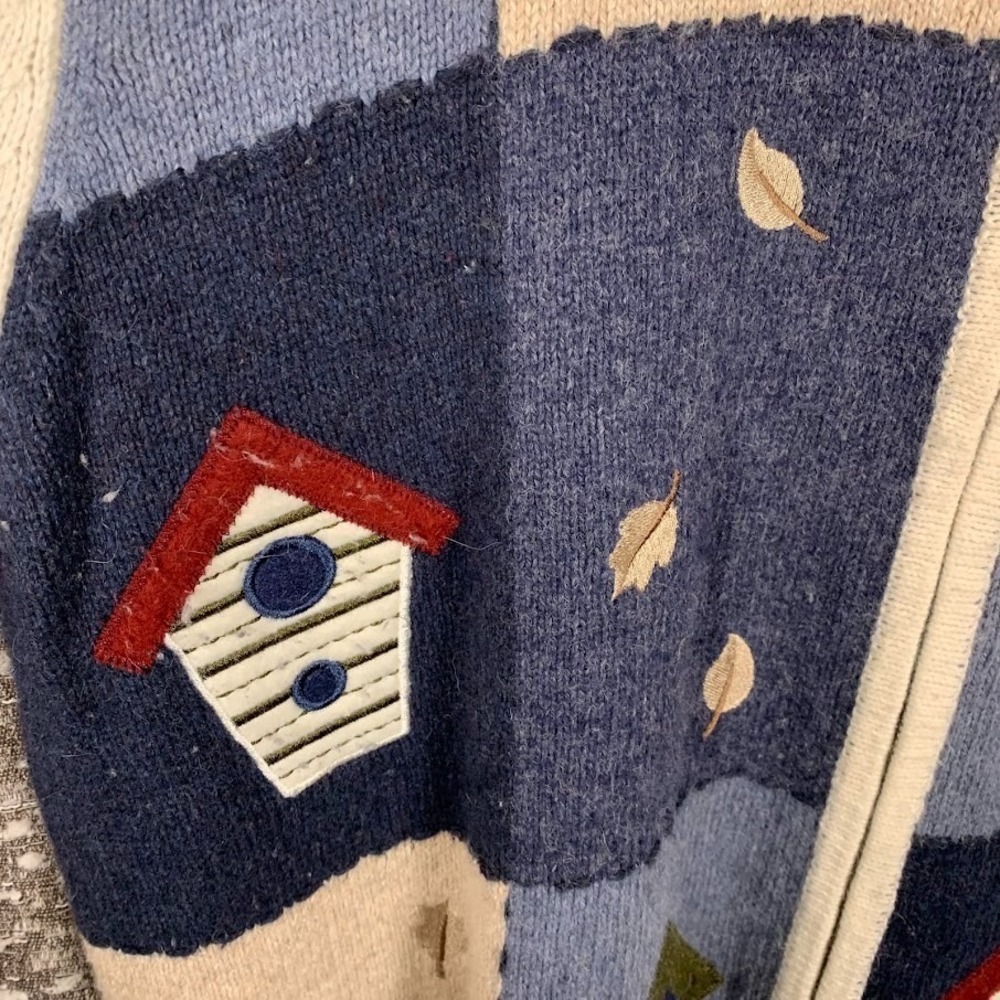 Croft & Barrow Knit Full Zip Patchwork Birdhouse Sweater Women's Cottagecore - Picture 3 of 10